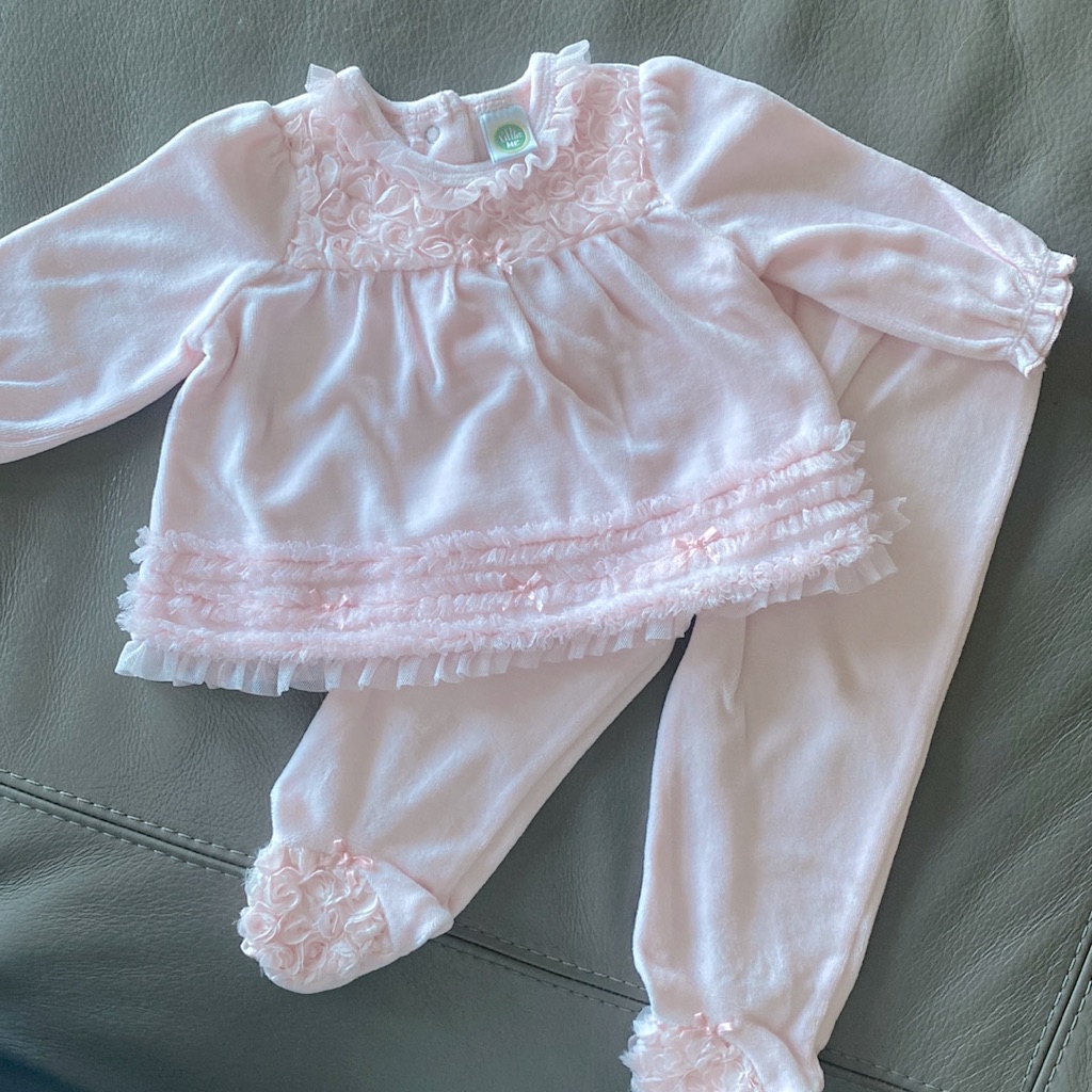 Little Me Pink Velvet Rose Baby Girl Outfit Set